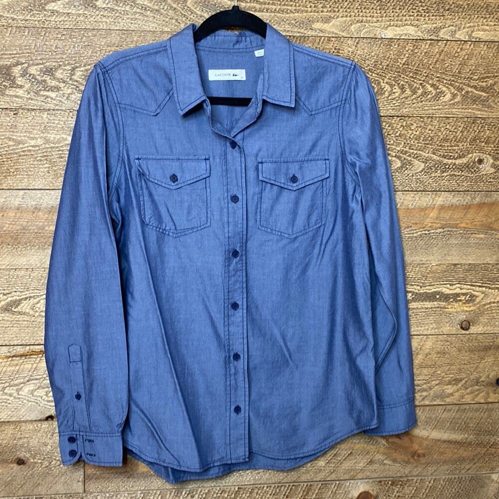 Lacoste Blue Collared Long Sleeve Button Down Shirt Size 40/ medium